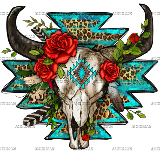 Roses_With_Aztec_Bull_Skull